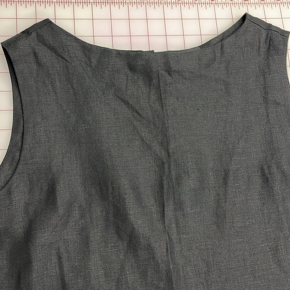 TURN BLACK Linen Boatneck Keyhole Sleeveless Minimalist Lagenlook Black Shift XL - Picture 7 of 16